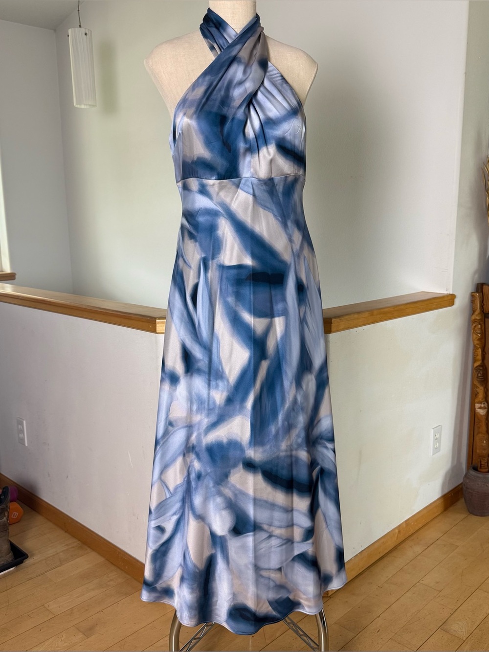 Donna Karan Blue Abstract Formal Maxi Dress